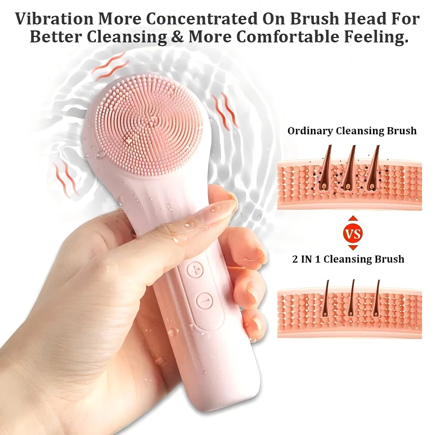 Silicone Face Scrubber Electric Facial Cleansing Brush with Heating Vibration Waterproof Face Wash Brush with 5 Speed Adjustable